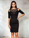 Edoti Ženske mini obleke z okrasnim izrezom in golimi rameni - črne