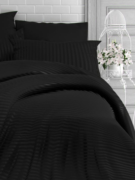 Kvalitex Francosko satenasto posteljno perilo s črto 1+2, 200x200, 70x90cm Črna