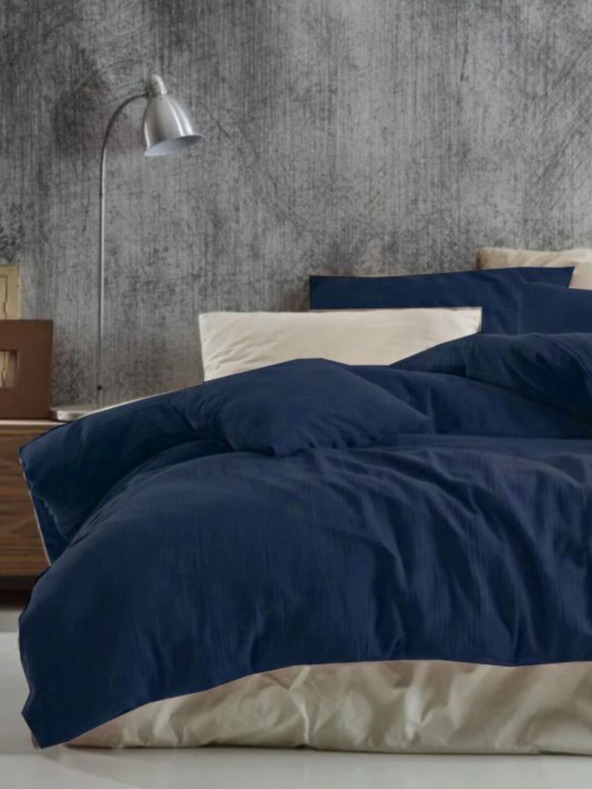 Kvalitex Francoska muslinska posteljnina 220x200, 70x90cm temno modra Kvalitex