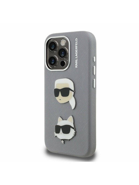 Karl Lagerfeld Karl Lagerfeld Grained PU K&CH Heads Zadnji ovitek za iPhone 15 Pro Grey