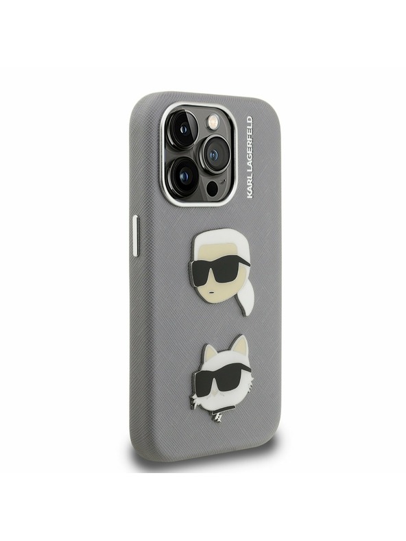 Karl Lagerfeld Karl Lagerfeld Grained PU K&CH Heads Zadnji ovitek za iPhone 15 Pro Grey
