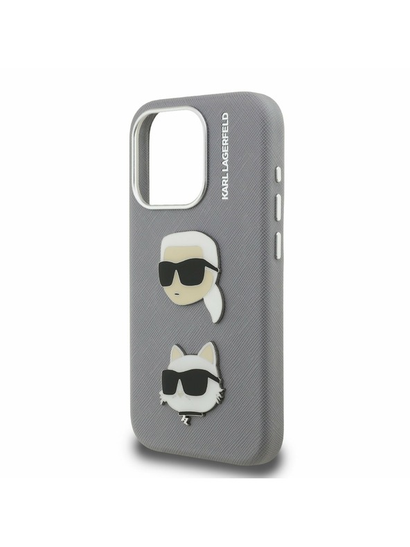 Karl Lagerfeld Karl Lagerfeld Grained PU K&CH Heads Zadnji ovitek za iPhone 15 Pro Grey