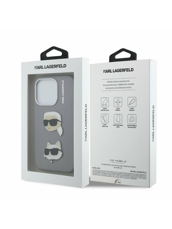 Karl Lagerfeld Karl Lagerfeld Grained PU K&CH Heads Zadnji ovitek za iPhone 15 Pro Grey