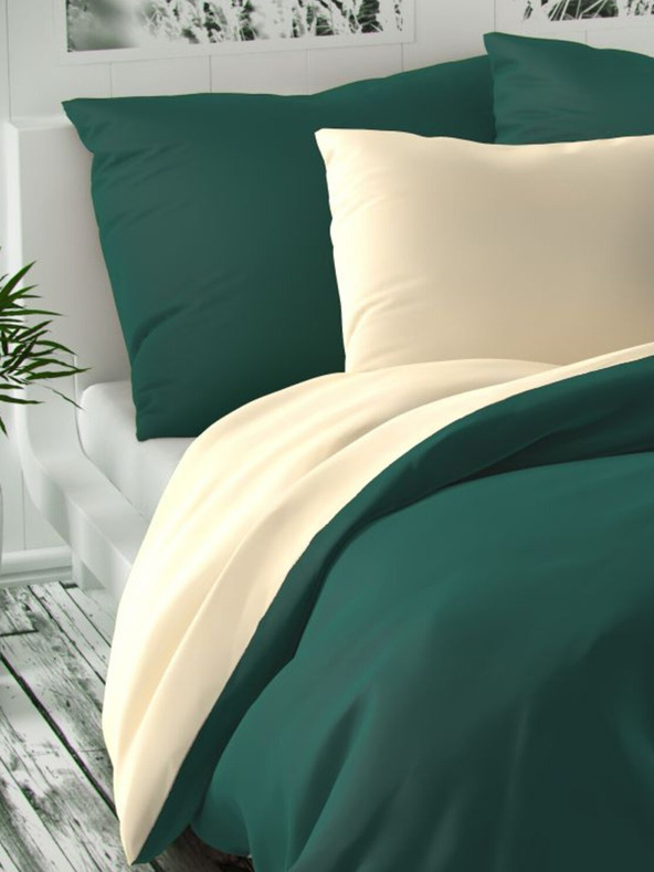 Kvalitex Satenasto francosko posteljno perilo LUXURY COLLECTION 1+2, 200x200, 70x90cm temno zeleno / smetanasto