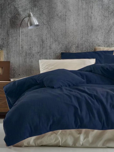 Kvalitex Francoska muslinska posteljnina 240x200, 70x90cm temno modra Kvalitex