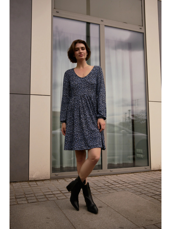 Moodo Modra vzorčasta obleka Moodo