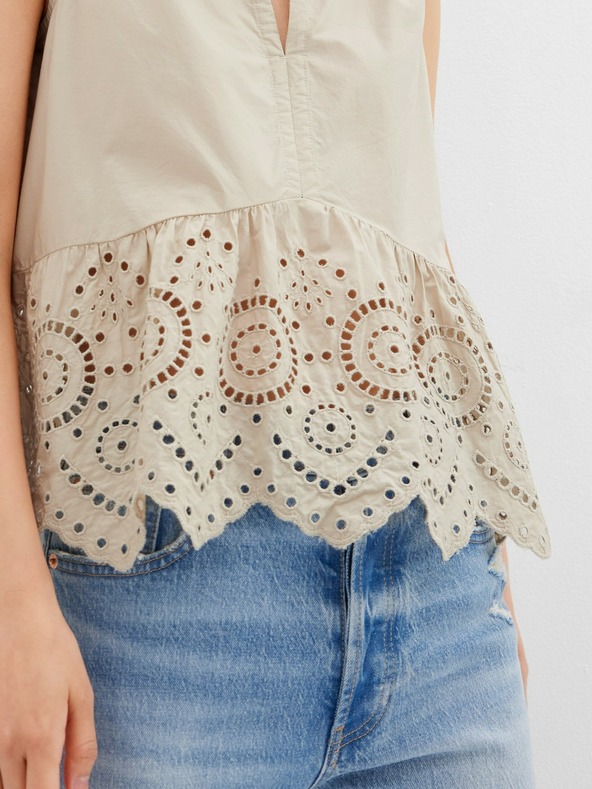 GAP Bombažen peplum crop top z čipko GAP