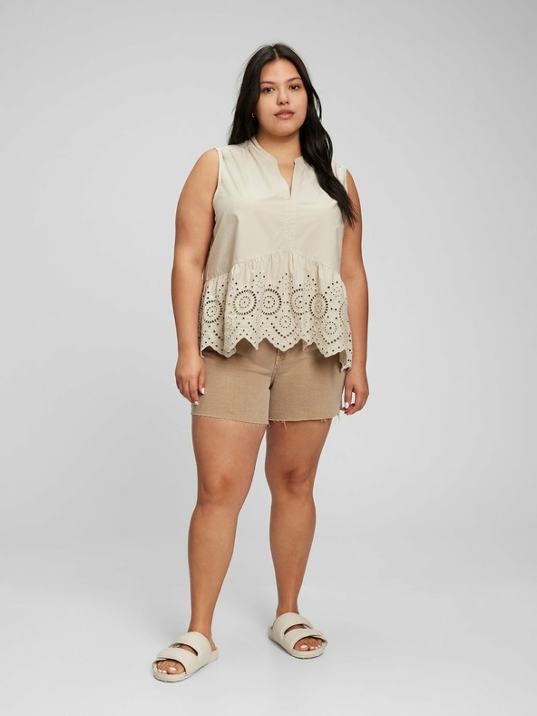 GAP Bombažen peplum crop top z čipko GAP