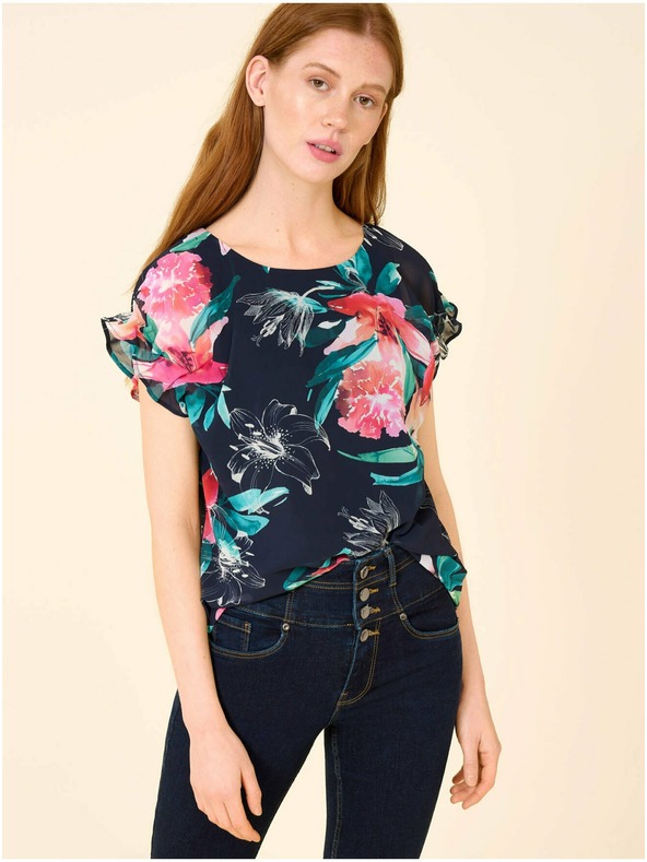 Orsay Temno modra cvetlična bluza ORSAY