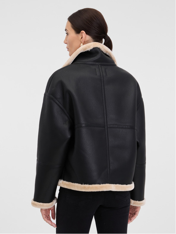 Orsay Črna ženska usnjena jakna z krznom ORSAY