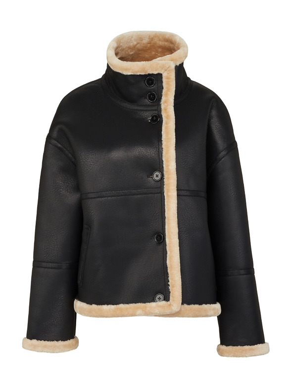 Orsay Črna ženska usnjena jakna z krznom ORSAY