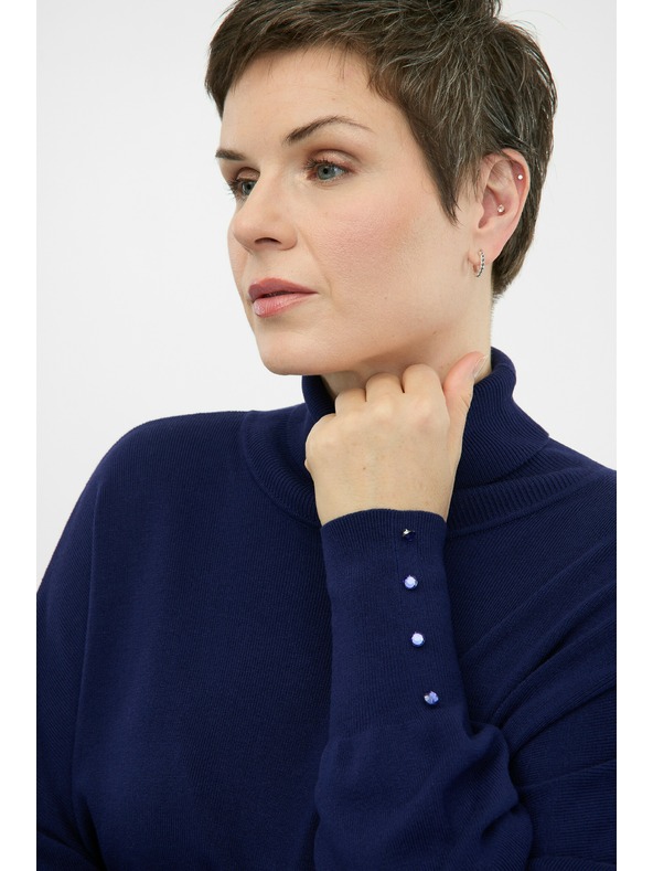 Orsay Temno moder ženski pulover z ovratnikom ORSAY