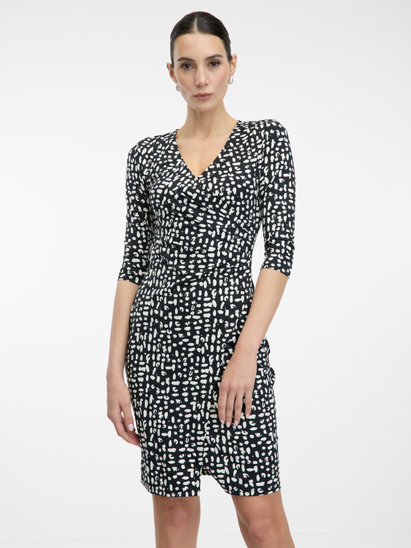 Orsay Črna ženska vzorčasta obleka do kolen ORSAY