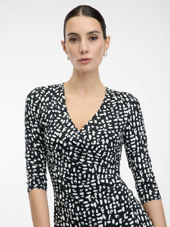 Orsay Črna ženska vzorčasta obleka do kolen ORSAY