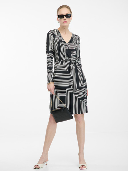 Orsay Črna ženska vzorčasta obleka do kolen ORSAY