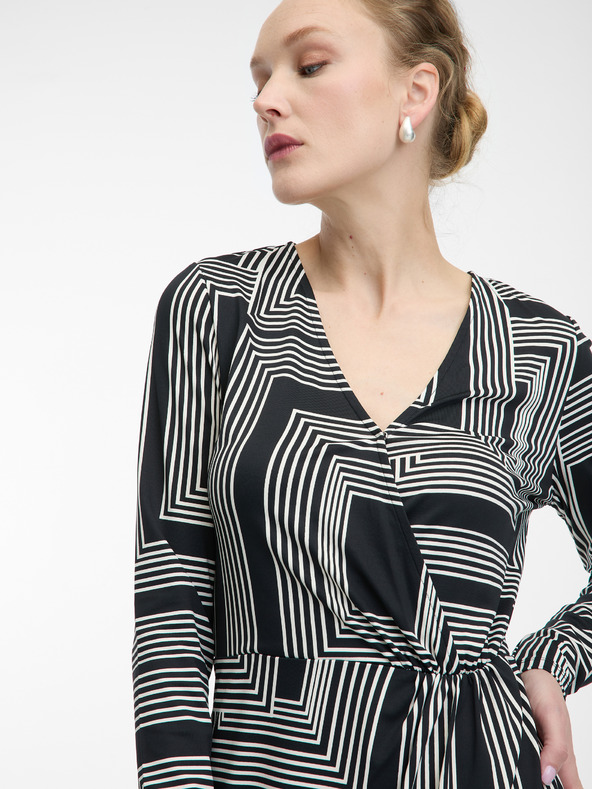 Orsay Črna ženska vzorčasta obleka do kolen ORSAY