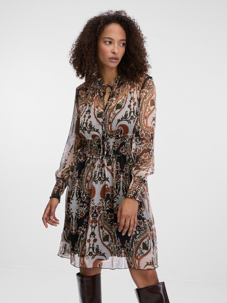 Orsay Rjava ženska vzorčasta obleka ORSAY