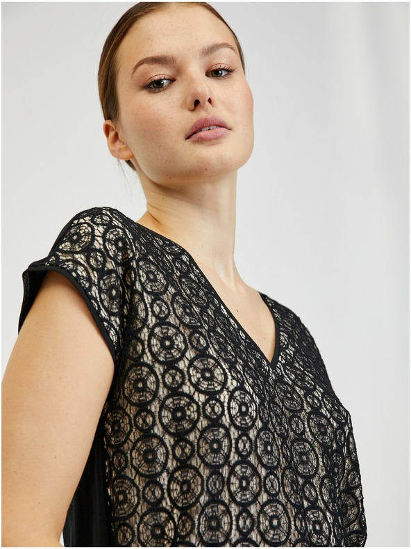 Orsay Bež-črna ženska čipkasta majica ORSAY