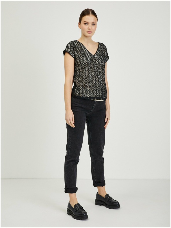 Orsay Bež-črna ženska čipkasta majica ORSAY