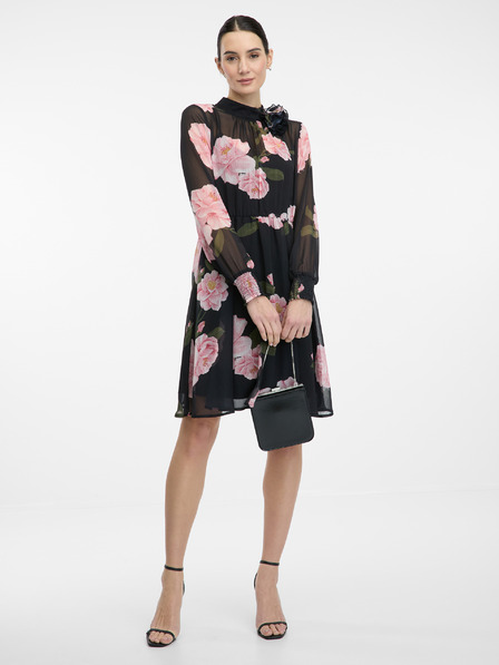 Orsay Črne ženske cvetlične obleke do kolen ORSAY