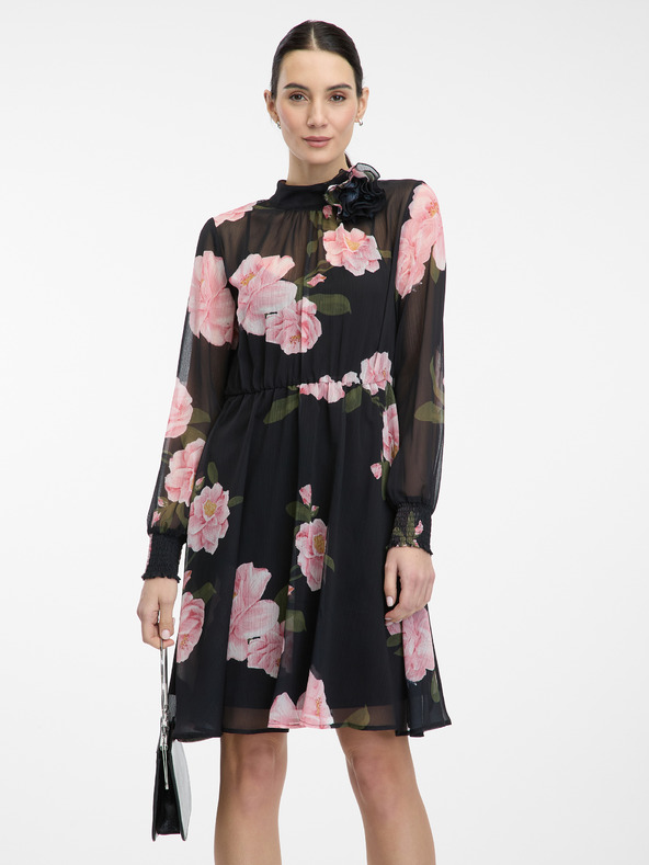Orsay Črne ženske cvetlične obleke do kolen ORSAY