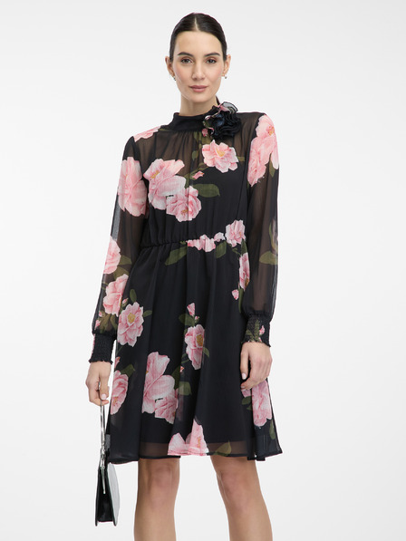 Orsay Črne ženske cvetlične obleke do kolen ORSAY