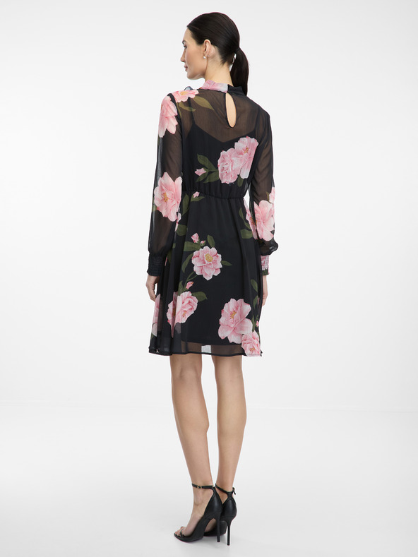 Orsay Črne ženske cvetlične obleke do kolen ORSAY