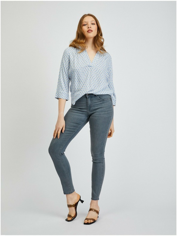 Orsay Svetlo modra ženska vzorčasta bluza ORSAY