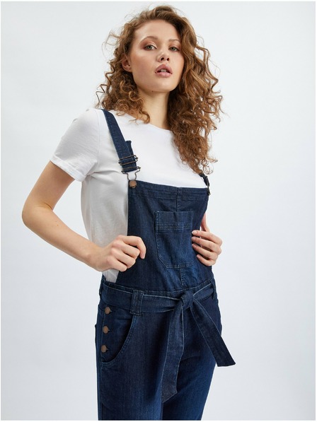 Orsay Temno modre ženske slim fit kavbojke z naramnicami ORSAY