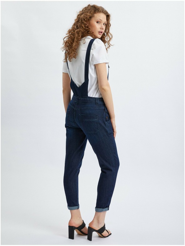 Orsay Temno modre ženske slim fit kavbojke z naramnicami ORSAY