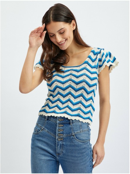 Orsay Modro-bela ženska vzorčasta puloverska majica ORSAY