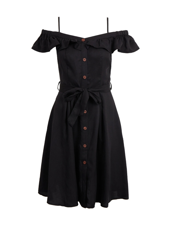 Orsay Črna ženska obleka z dodatkom lanu ORSAY