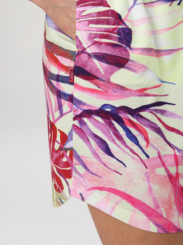 Loap Zeleno-rožnata ženska poletna obleka s tropskim vzorcem LOAP ANUMA