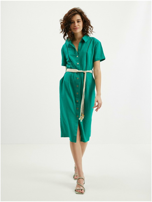 Orsay Zelena ženska lanena obleka ORSAY