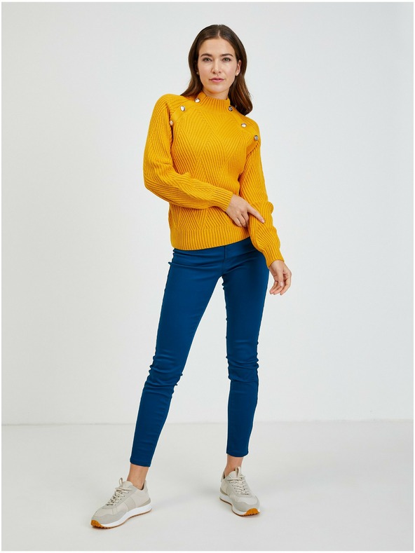 Orsay Rumen ženski rebrast pulover z okrasnimi gumbi ORSAY