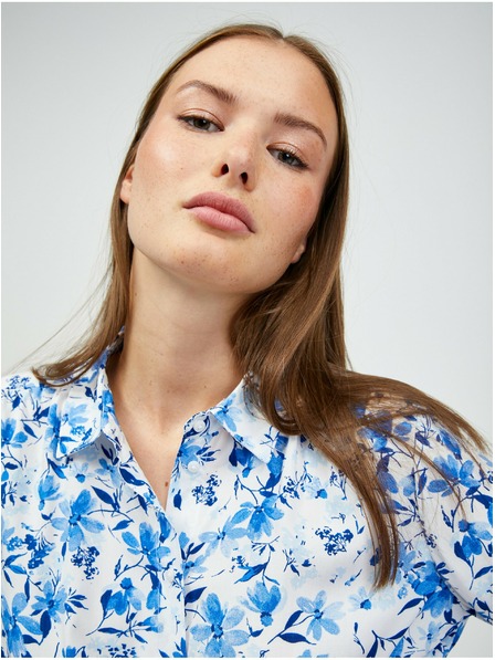Orsay Belo-modra cvetlična srajca z vozlom ORSAY