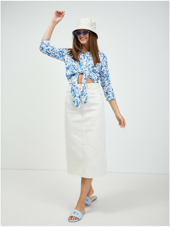 Orsay Belo-modra cvetlična srajca z vozlom ORSAY