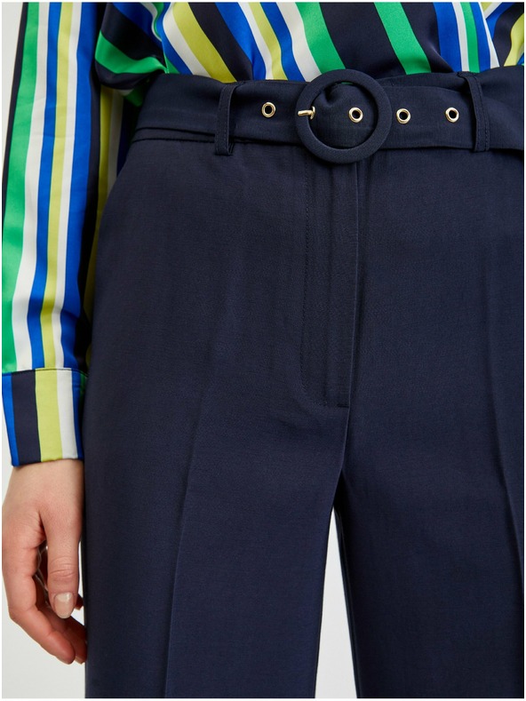 Orsay Temno modre ženske široke hlače s pasom ORSAY