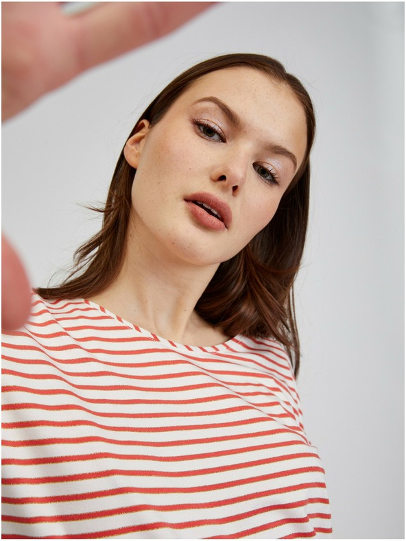 Orsay Rdeče-bela ženska črtasta majica ORSAY