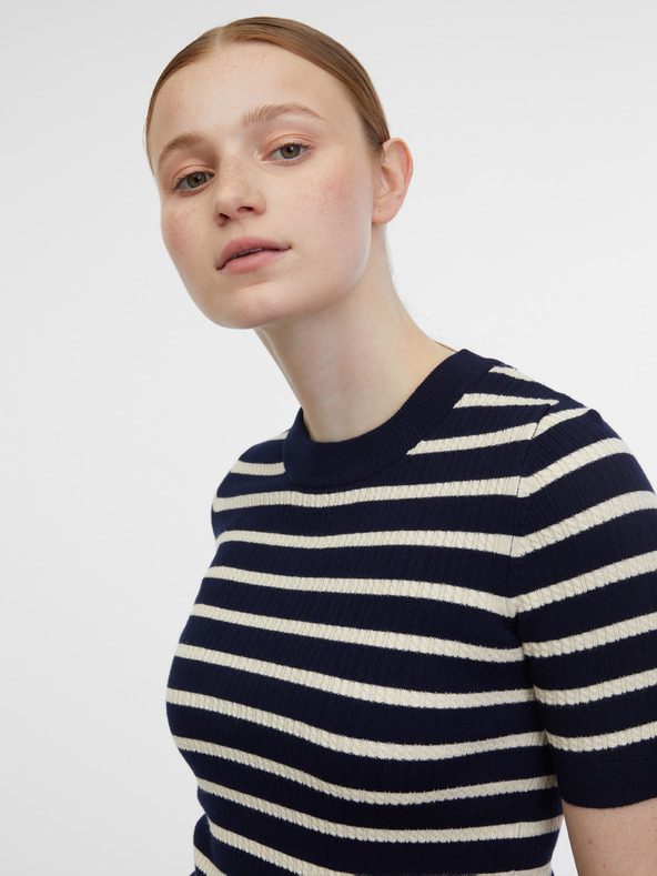 Orsay Temno modra ženska črtasta pletena majica ORSAY