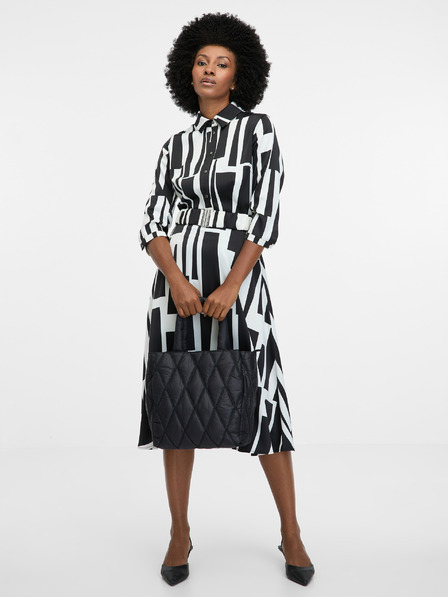 Orsay Črna ženska vzorčasta obleka do kolen ORSAY