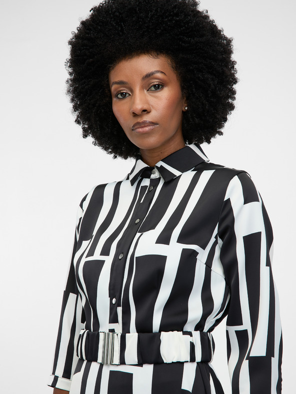 Orsay Črna ženska vzorčasta obleka do kolen ORSAY