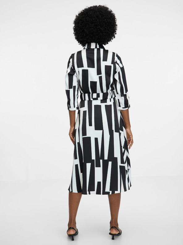 Orsay Črna ženska vzorčasta obleka do kolen ORSAY