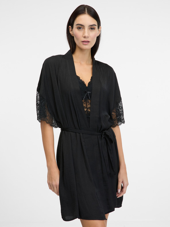 Orsay Črn ženski kopalni plašč iz satena ORSAY