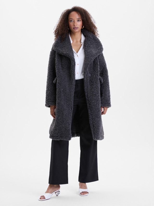 Orsay Temno siv ženski plašč iz umetnega krzna ORSAY