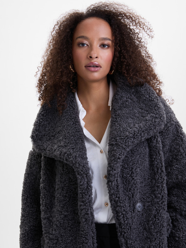 Orsay Temno siv ženski plašč iz umetnega krzna ORSAY