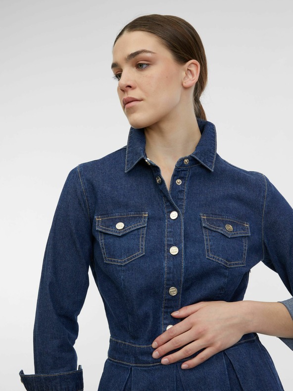 Orsay Temno modra ženska denim obleka ORSAY