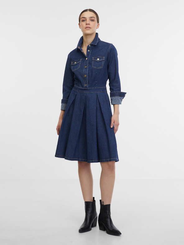 Orsay Temno modra ženska denim obleka ORSAY