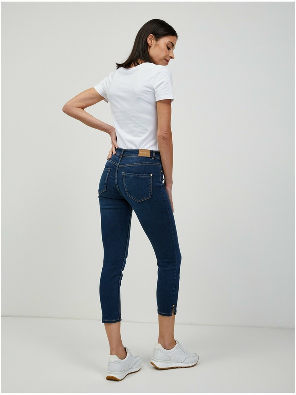 Orsay Temno modre skrajšane slim fit kavbojke ORSAY