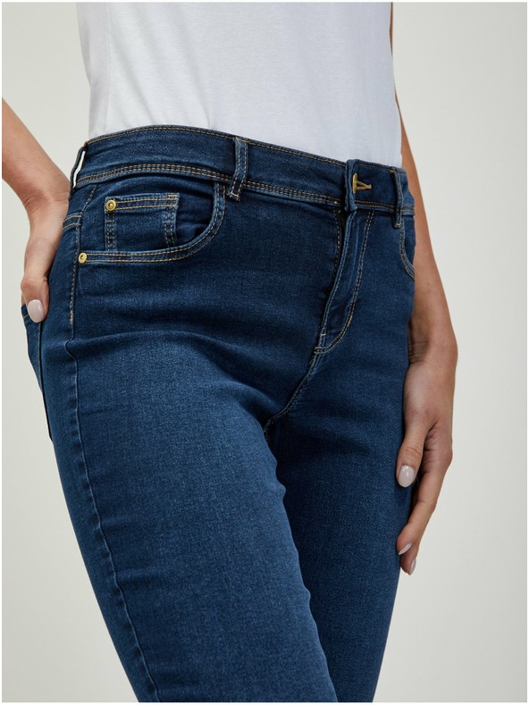 Orsay Temno modre skrajšane slim fit kavbojke ORSAY